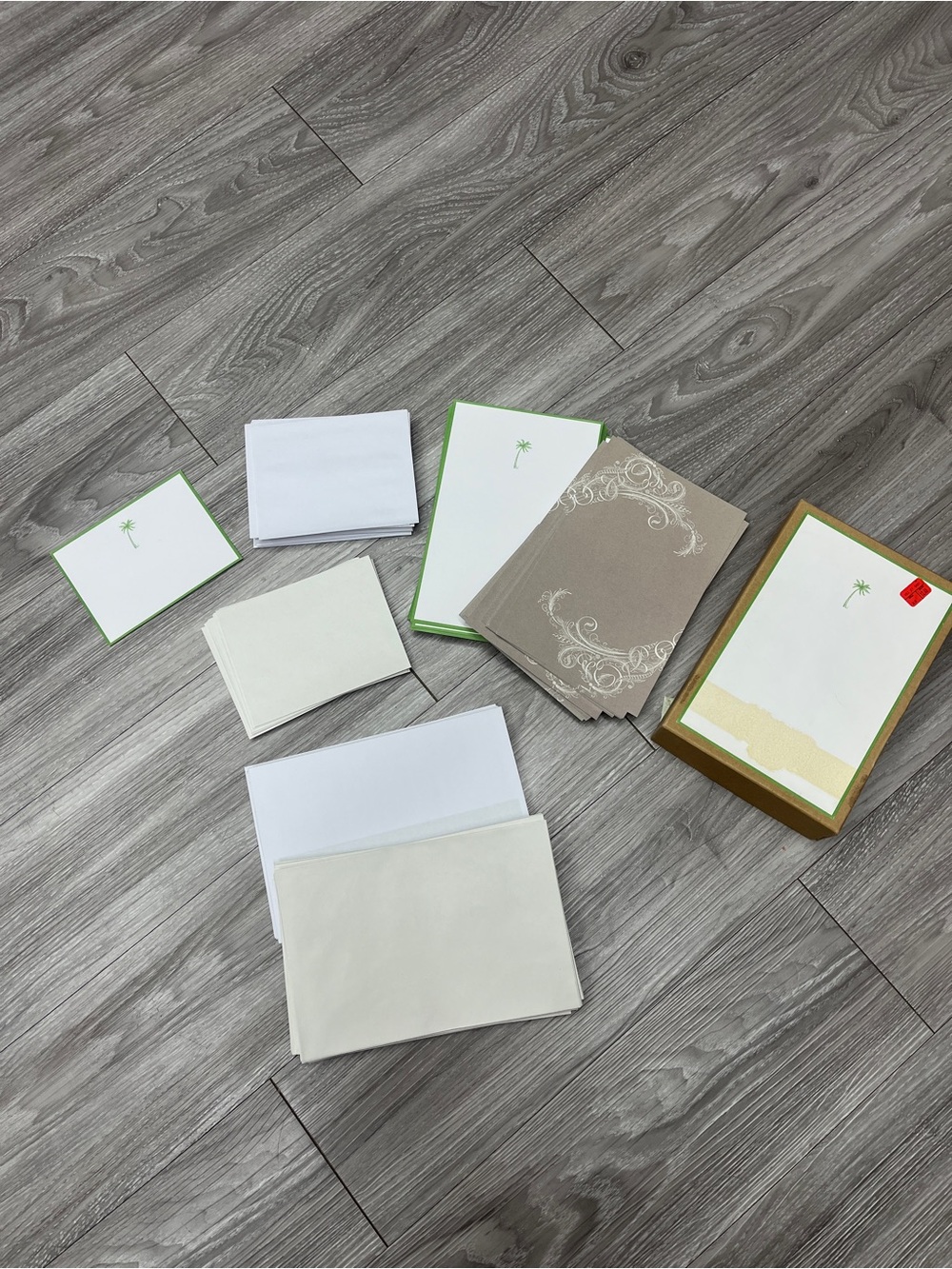 Mixed Stationery / Invitation Set with Palm Motif - White, Cream, Green